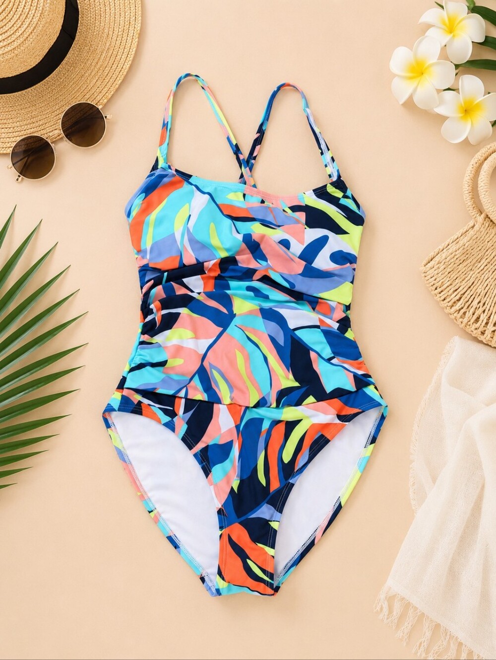 Nautica Girls' Multicolor Tropical Leaf One-Piece Swimsuit